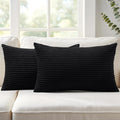 Mecatny Corduroy Decorative Throw Pillow Covers 12x20 Set of 2 for Sofa Living Room, Soft Neutral Boho Couch Pillow Covers for Home Decor, Black