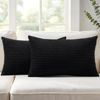Mecatny Corduroy Decorative Throw Pillow Covers 12x20 Set of 2 for Sofa Living Room, Soft Neutral Boho Couch Pillow Covers for Home Decor, Black