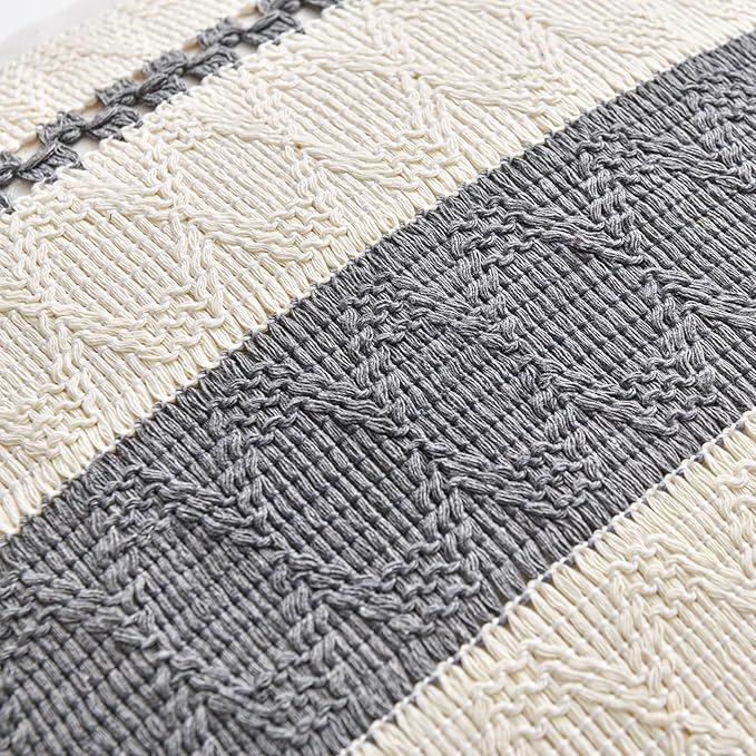 Fancy Homi Set of 1 Neutral Grey Farmhouse Euro Decorative Throw Pillow Covers 26x26 Inch for Couch Bed Chair, Vintage Country Rustic Retro Room Decor, Soft Thick Cotton Handmade Woven Cushion Case