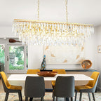 Rectangular Dining Room Chandelier, 40" Gold Modern Rectangle Luxury Crystal Chandelier 12 Lights Top K9 Linear Ceiling Pendant Light Fixture for Dining Room Kitchen Table Living Room