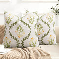 Adabana Embroidered Pillow Cover Set of 2 Farmhouse Decorative Floral Throw Pillow Covers 18x18 inch for Couch Sofa Bed Living Room Decor Green and White