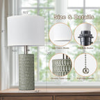 Table Lamps for Living Room Set of 2, Ceramic Table Lamps for Bedroom, 20" Modern Lamps for Night Stands, Green