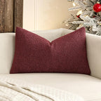 MIULEE Textured Boucle Throw Pillow Cover Christmas Burgundy Red Accent Solid Lumbar Pillow Case Decorative Soft Pack of 1 Couch Cushion Chair Sofa Bedroom Livingroom Home Decor,12x20 Inch