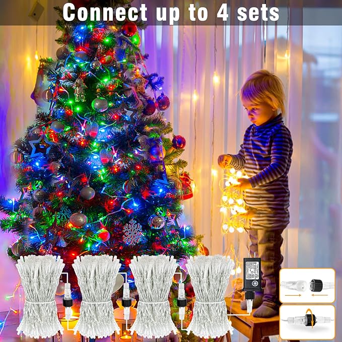 Christmas Lights Indoor, 132FT 400 LED Outdoor String Lights with 8 Modes Waterproof, Plug in Fairy Twinkle Lights Clear Wire for House Bedroom Patio Window Garden Wedding Decorations
