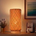 Arturesthome Bamboo Desk Light Woven Boho Beside Lamp Vintage Wicker Wooden Nightstand Lamp for Living Room,Kids Room,Nursery Room Decor