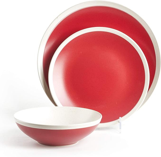 Rock Ridge Speckled Stoneware Dinnerware Set (12pc Set, Ruby and Ivory)