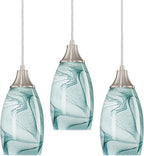 Mini Pendant Lights Kitchen Island Light Brown Glass Lamp Shade Hand Blown Glass Pendant Light with Brush Nickel Finish Adjustable Cord for Kitchen Over Sink (Green Marble-3Packs)