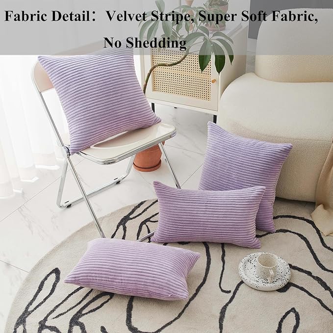 Home Brilliant Throw Pillow Covers for Bed 2 Pieces Throw Pillows Corduroy Light Purple Toss Pillowcases for Wedding Bedroom Couch, 40cm, 16x16 Inch, Lavender
