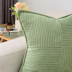HAUSSY Sage Green Throw Pillow Covers 22x22 Inch Set of 2, Soft Corduroy Solid Striped,Square Decorative Cushion Case,Winter Home Decorations for Couch,Bed