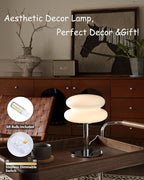 Mushroom Lamp for Bedroom,Mid Century Modern Lamp for Nightstand, Dimmable Retro Egg Tart Bedside Small Lamps,Unique Home Mushroom Decor Aesthetic Cute Table Lamps for Living Room(White)