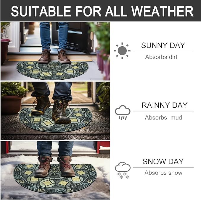 CHICHIC Entrance Door Mat Large 18 x 30 Inch Entry Way Doormat Front Door Rugs Outdoors Heavy Duty Welcome Mat Non Slip Rubber Back Low Profile for Garage, Patio, High Traffic Area, Grey Teal