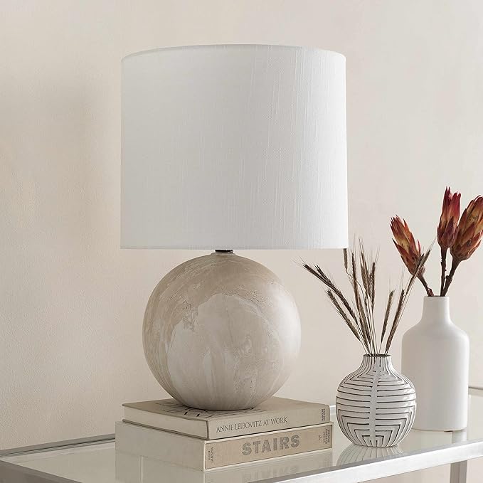 BoutiqueRugs Brandvlei Modern Ceramic Bedside Table Lamp for Bedroom Nightstand - Contemporary End Side Lighting for Living Room - Shade Linen - White, Cream - 21" H