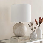 BoutiqueRugs Brandvlei Modern Ceramic Bedside Table Lamp for Bedroom Nightstand - Contemporary End Side Lighting for Living Room - Shade Linen - White, Cream - 21" H