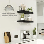 Vivelove Black Floating Shelves for Wall, 16 inchs x 6.7” deep x 1.4” Wall Shelf for Bathroom Bedroom, Living Room, Kitchen, Office Home Decor, Narrow Wood Shelves with Invisible Brackets Set of 2