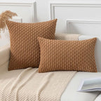 Kevin Textile Throw Pillow Covers Soft Corduroy Decorative Set of 2 Boho Striped Pillow Covers Pillowcases Farmhouse Home Decor for Couch Bed Sofa Living Room 12x20 Inch Khaki