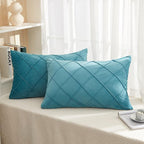 JAUXIO Diamond Pinch Pleated Crystal Velvet Pillowcases 2 Pack Solid Pintuck Throw Cushion Cover for Home Decor Hidden Zipper Closure (Teal Blue, King)