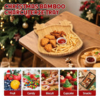 TJ POP Christmas Reindeer Bamboo Serving Tray - Laser-Carved Cute Deer Face Pattern, Natural Wooden Snack Platter Charcuterie Board, Holiday Party Kitchen Decor for Sweets, Snacks, Drinks (10” x 9”)