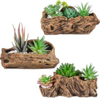 3 Pcs Driftwood Stump Log Concrete Planter Driftwood Planter Succulent Pot Plant Pot for Succulents for Outdoor Indoor Home Patio Garden Decoration (Retro)