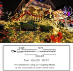KNONEW 197FT 500 LED Christmas Lights Outdoor String Lights 8 Modes & Memory Fairy Light Plug in Waterproof LED String Lights for Xmas Yard Tree Wedding Party Holiday Decorations (Warm White)