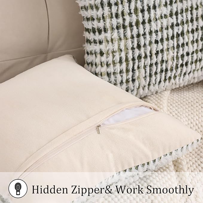 LUOYEHK Boho Throw Pillow Covers 20x20 Inch Set of 2 Farmhouse Neutral Pillow Covers Chenille Tufted Pillowcase for Couch Sofa Bed Living Room, Green White