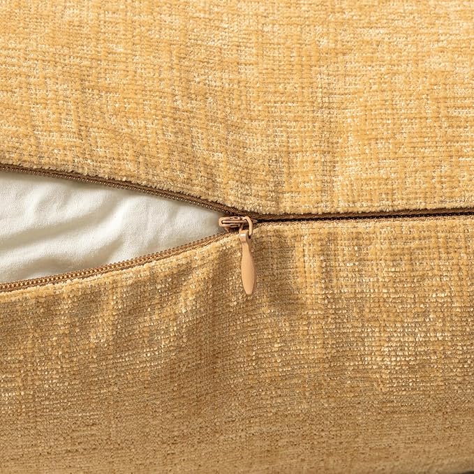 MIULEE Pack of 2 Couch Throw Pillow Covers 16x16 Inch Soft Beige Yellow Chenille Pillow Covers for Sofa Living Room Solid Dyed Pillow Cases