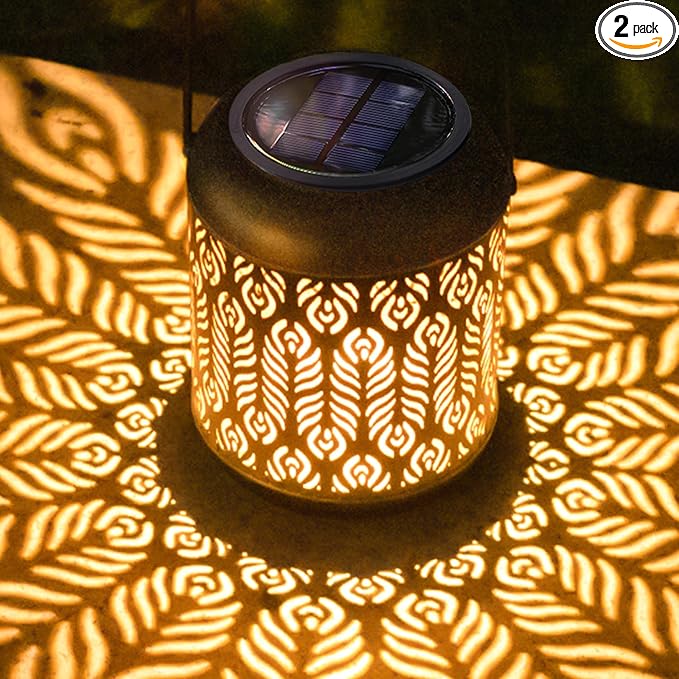 LeiDrail Solar Lantern Outdoor Hanging Lanterns Garden Metal Decorative Light Warm White LED Waterproof Landscape Lighting for Table Pathway Party Yard - 2 Pack