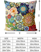 Snycler Boho Floral Throw Pillow Covers Set of 2 Colorful Boho Flower Decorative Cushions Pillowcase for Bedroom Sofa Home Decor, 16x16 Inch, Velvet, Short Plush