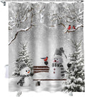 Winter Christmas Shower Curtain, Cute Snowman Cardinals Shower Curtains Set with Hooks, GreySnowy Pine Forest Waterproof Fabric Bathroom Curtains Decor Home Accessories,72X 96 Inch Extra Long