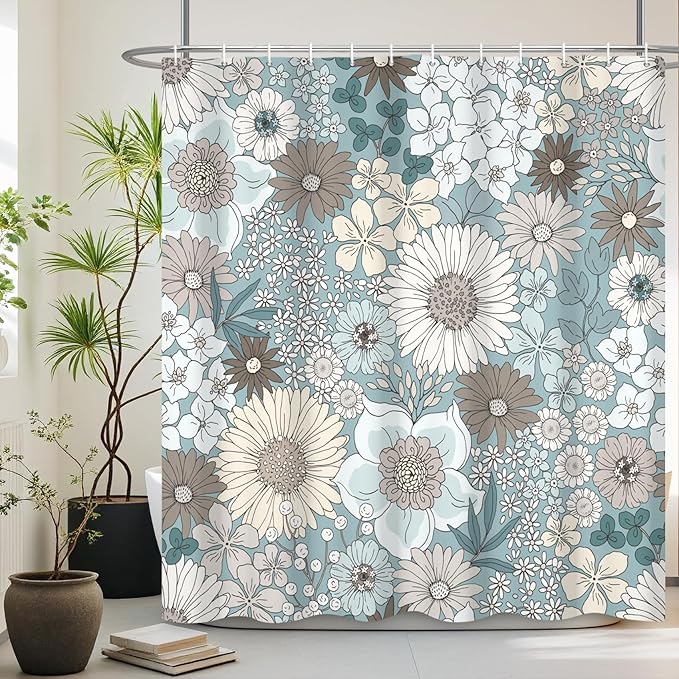 Floral Shower Curtain Rustic Various Floral Plant Curtain for Bathroom Tropical Botanical Farmhouse Waterproof Decor Shower Curtain with Hooks 72x84Inch
