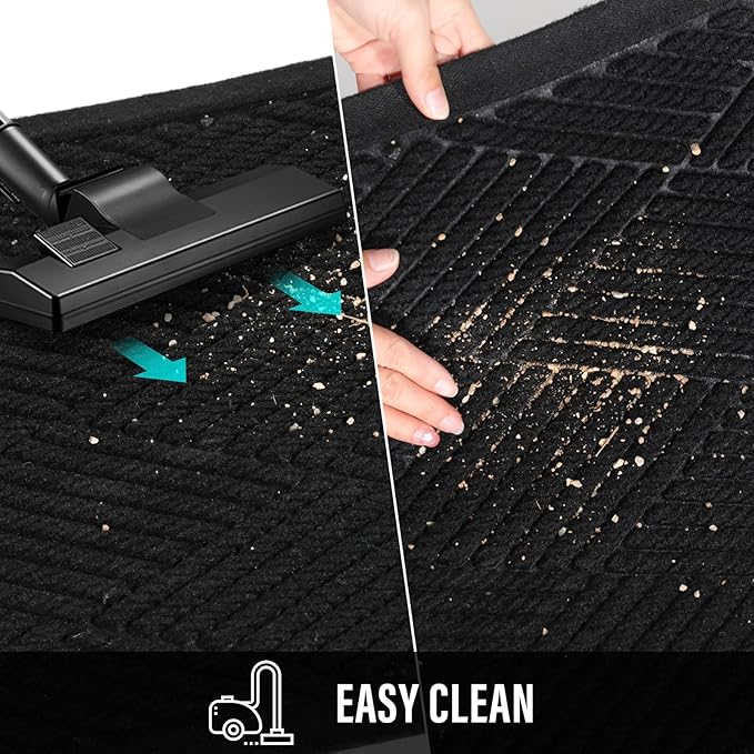 Durable Front Door Mat, Absorbent Muddy Dirt Resist Welcome Door Mats Outdoor Indoor, Stain and Fade Resistant, Non-Slip Rubber Backing Low Profile Doormat for Entryway, 30×17, Black