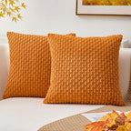Kevin Textile Fall Throw Pillow Covers Soft Corduroy Decorative Set of 2 Boho Striped Pillow Covers Pillowcases Farmhouse Home Decor for Couch Bed Sofa Living Room 24x24 Inch Orange Yellow