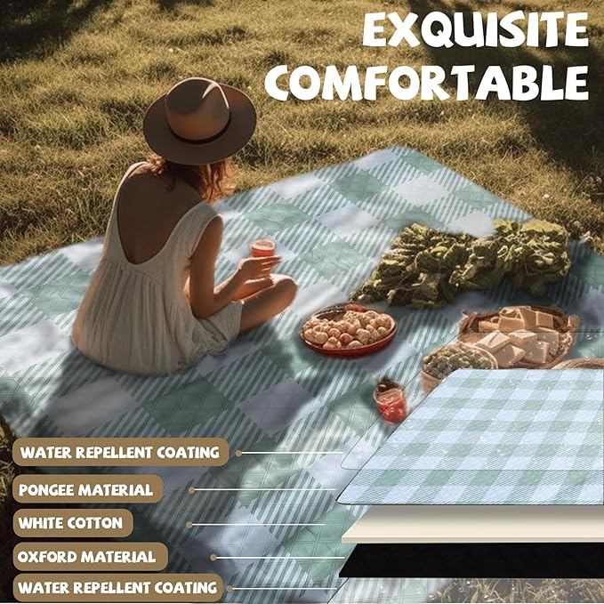 Extra Large Picnic Blankets Portable 80x80 Oversized Waterproof Sandproof Outdoor Beach Blanket Camping Grass Mat Big XL Compact Lawn Park Rug Summer Camper Essential Couple Family Teen Play Gifts