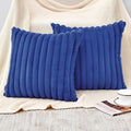 Throw Pillow Covers Decorative Faux Fur Set of 2 18x18 Inch Pillow Covers, Soft Navy Blue Striped Pillowcases for Couch Sofa Bed Living Room, Fluffy Cute Home Boho Accent Fuzzy Decor