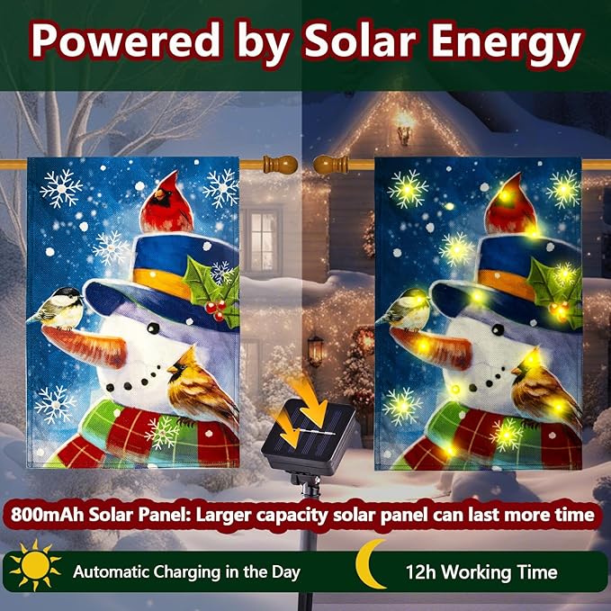 Lights Garden Flag,Double Sided Christmas LED Outdoor Yard Flag for Winter Outdoor Decoration (Snow, 28 * 40)
