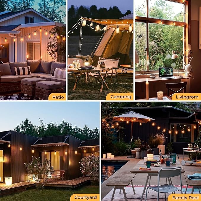 litogo 42FT LED Outdoor String Lights, Waterproof Patio Lights with ST38 Vintage Edison Bulbs, Warm White Outside Hanging Light for Yard Gazebo Party