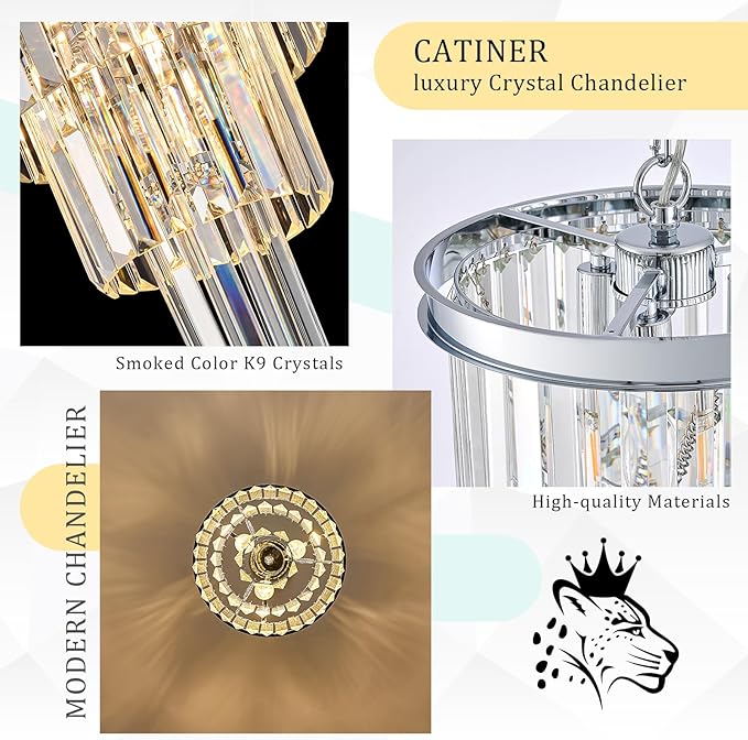 Modern Chrome Crystal Pendant Light, 3 Tiers K9 Crystal Chandelier Mini Ceiling Pendant Light Fixture for Kitchen Island Dining Room Hallway Bedroom Closet