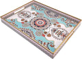 Boho Pink Decorative Tray for Coffee Table, Ottoman, Rectangular Plastic Serving Platter Tray with Handles for Entertaining, Outdoor Patio, Living Room Counter, 15.7”*11.8”*1.6”
