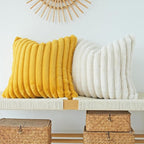 JOJUSIS Pack of 2 Faux Fur Plush Decorative Throw Pillow Covers Couch Cushion Case Soft Pillowcases (Mustard Yellow, 18 x 18-Inch)