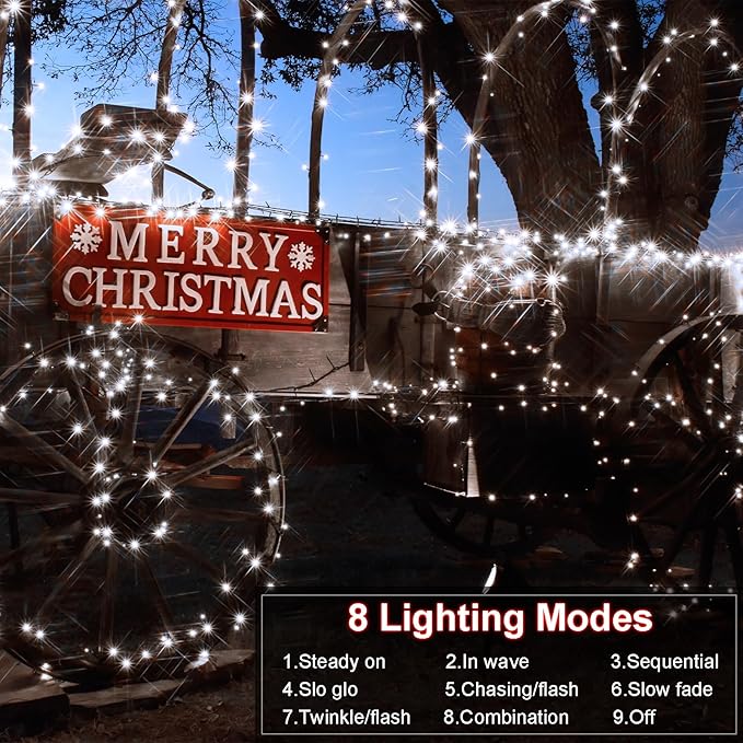 echosari [2 Pack Battery Operated Christmas Lights 16ft Green Wire 50 LED Fairy String Light with Remote, Timer, 8 Modes, Dimmable for Indoor Outdoor Xmas Tree Wedding Party Decoration (Cool White)