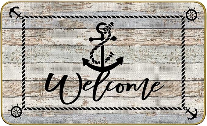 Mingnei Boat Floor Mat, Nautical Welcome Boat Doormat Outdoor Door Mat Rug for Boats Entrance Decor, Nautical Ship Floor Mats for Home Indoor Outdoor Rug 30 x 17 Welcome Mat