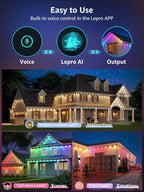 Lepro E1 AI Permanent Outdoor Lights APP Control, 100ft 60 LED Smart RGB+IC+Warm/Cool White House Eave Light for Halloween Christmas, Alexa Google Enabled, 2.4 GHz WiFi/Bluetooth, NO Remote Controller