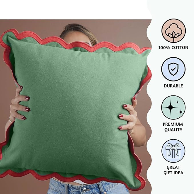 Folkulture Throw Pillow Covers for Couch, 20x20 Decorative Couch Pillows for Living Room | 100% Cotton Boho Pillow Case for Christmas Décor, Cute Outdoor Pillows, Xmas Party Accent Pillows (Mistletoe)