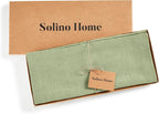 Solino Home Linen Table Runner 90 Inches Long - Athena, 100% Pure Linen Chambray Olive Table Runner 14 x 90 Inch for Dining, Fall, Autumn, Thanksgiving