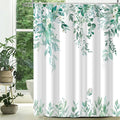 Eucalyptus Shower Curtain, Teal Watercolor Leaves with Floral Botanical Bathroom Decor, Waterproof Fabric Bath Curtain Set with Hooks, 72x84 Inches