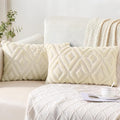 Pallene Beige Throw Pillow Covers 12x20 Set of 2, Soft Plush Faux Fur Decorative Lumbar Couch Pillow Covers for Sofa Bed Living Room Pillow Cases with 3D Diamond Pattern