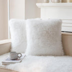 Neelvin Cream White Faux Fur Cozy Fluffy Double-Sided Decorative Throw Pillow Covers 22x22 inch Set of 2,Velvet Pillowcase Cushion Case for Sofa Couch