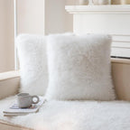 Neelvin Cream White Faux Fur Cozy Fluffy Double-Sided Decorative Throw Pillow Covers 18x18 inch Set of 2,Velvet Pillowcase Cushion Case for Sofa Couch