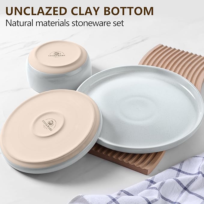 LIANYU Stoneware Dinnerware Sets for 4, 12-Piece Kitchen Dinner Dish Set, Porcelain Plates and Bowls Tableware, Safe & Healthy, Dishwasher & Microwave Safe, Glacier Gray