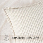 Mecatny Corduroy Throw Pillow Covers 20x20 Set of 2, Neutral Decorative Soft Boho Couch Pillow Covers with Broadside for Sofa Living Room, Cream White