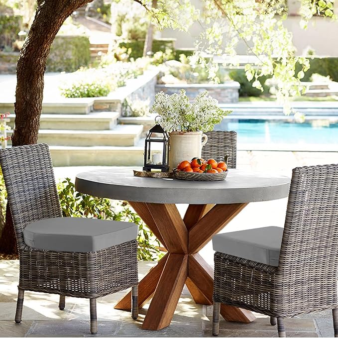 idee-home Outdoor Chair Cushions Set of 2, Thick 17" x 17" x 3" Outdoor Seat Cushion Patio Furniture Waterproof with Ties, Patio Chair Pads Dining Silver Grey